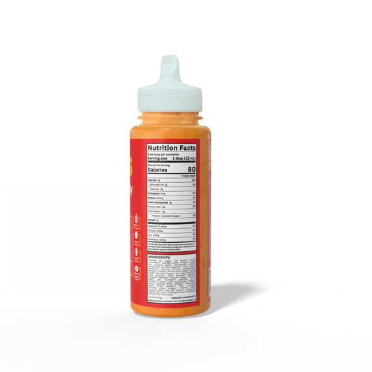 Side view of Drench It Clean's Mac Daddy Sauce bottle showcasing its label and sleek packaging design.
