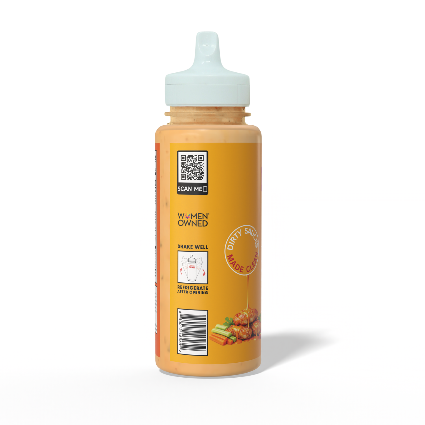 Drench It Clean Buffalo Sauce bottle with label, showcasing the spicy, tangy sauce for chicken or snacks.