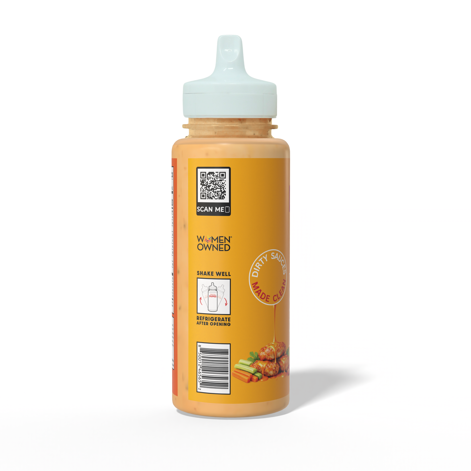 Drench It Clean Buffalo Sauce bottle with label, showcasing the spicy, tangy sauce for chicken or snacks.